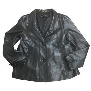 Ellen Tracy Womens Genuine Leather Lined Moto Riding Jacket Button Front Small